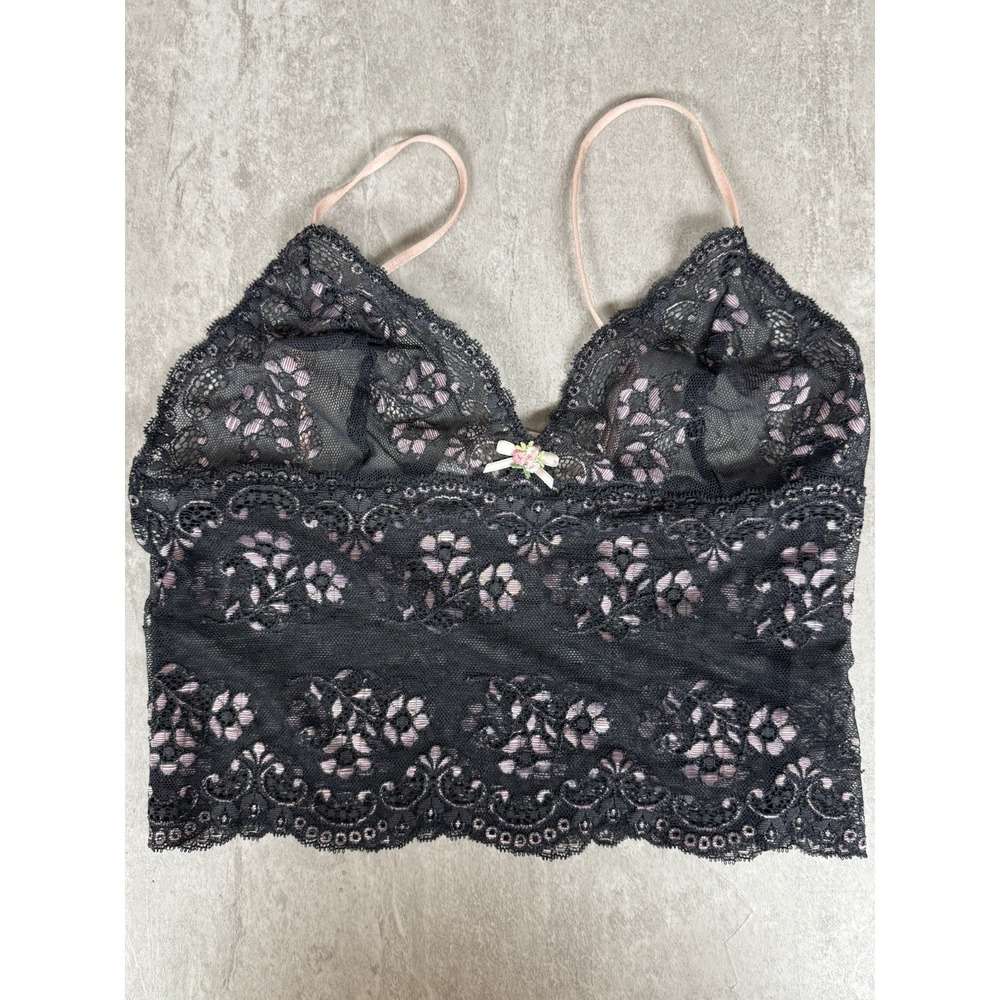 NWT Victorias Secret Long Line Bralette Black Pink Floral Accent S